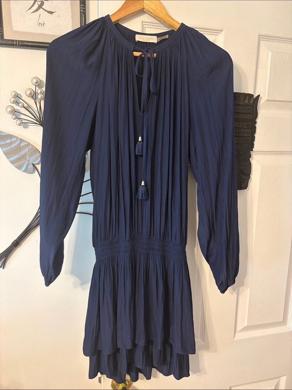 Ramy Brook Navy Long-Sleeve Tassel Tiered Dress